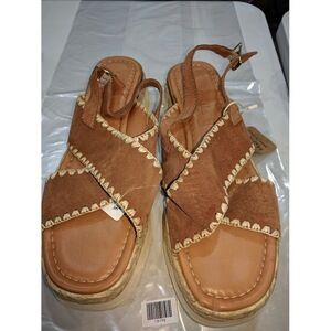 Mariella Womens Made in Italy Suede Stitching Platform Sandals , Brown , 9.5